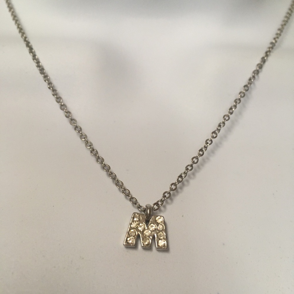 Rhinestone “M” dainty necklace